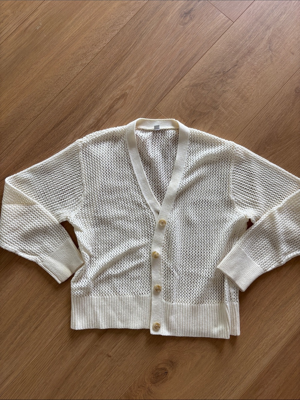 Uniqlo like new Cream Open-Knit Button Front Women's Cardigan Sweater